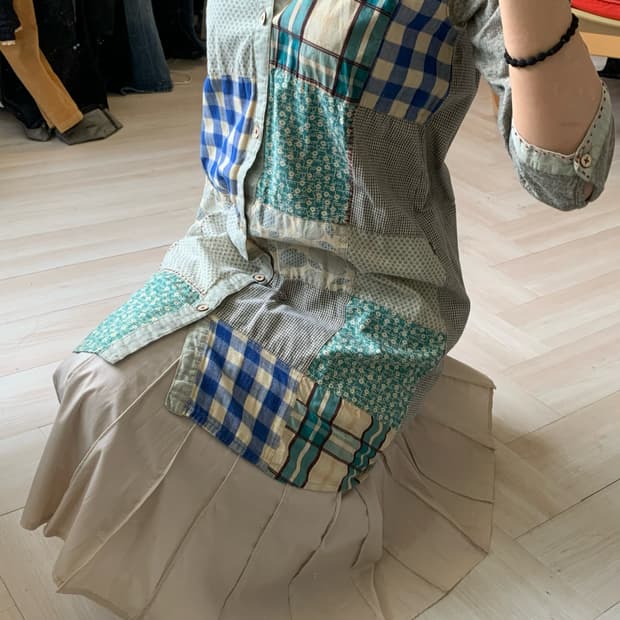 Mixed pattern long shirts dress 