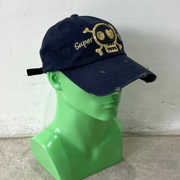 Gold Spangle Skull Navy Cap