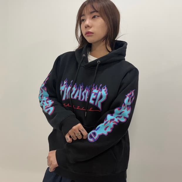 THRASHER 블랙 퍼플 후디