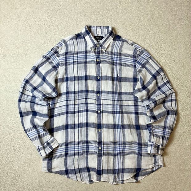 폴로 랄프로렌 큐알 100% 린넨 클래식 체크 셔츠 PN7453