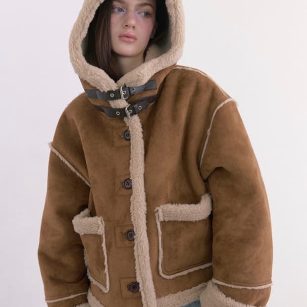 (이번주만 판매) (택O) (새상품) 더오유 빈티지 후드 무스탕 (카멜)