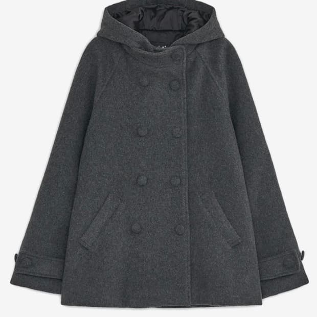 허그유어스킨 후드 하프 코트 차콜색 