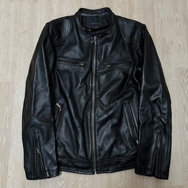 포타임 남성 천연 소가죽 바이커 가죽자켓 L/100