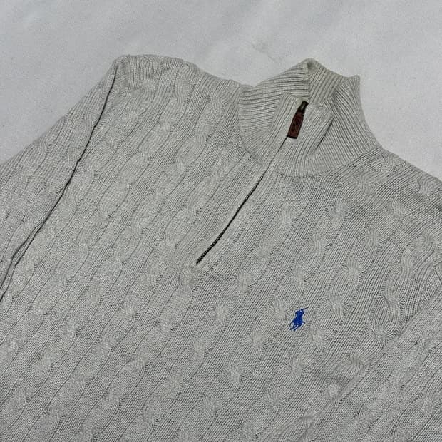 S 폴로랄프로렌 반집업 오트밀 케이블 니트