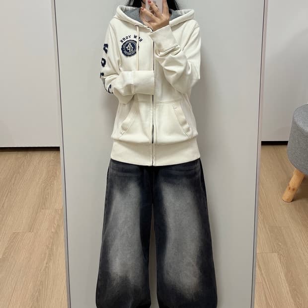 아베크롬비 자수로고 크림 화이트 후드집업