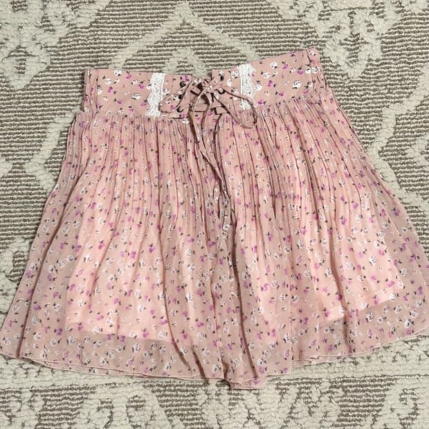 모리걸 페어리 리본 아일렛 핑크 플로럴 스커트 딸기우유