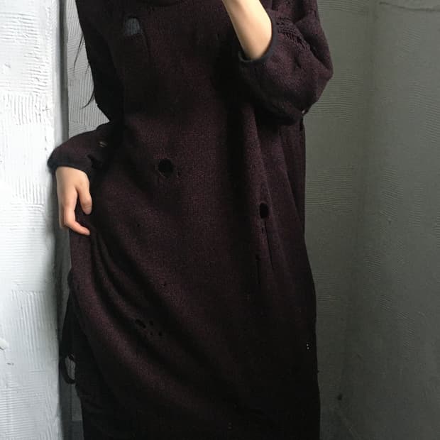 Mihara Yasuhiro 미하라야스히로 디스트레스드 롱 후드 니트 