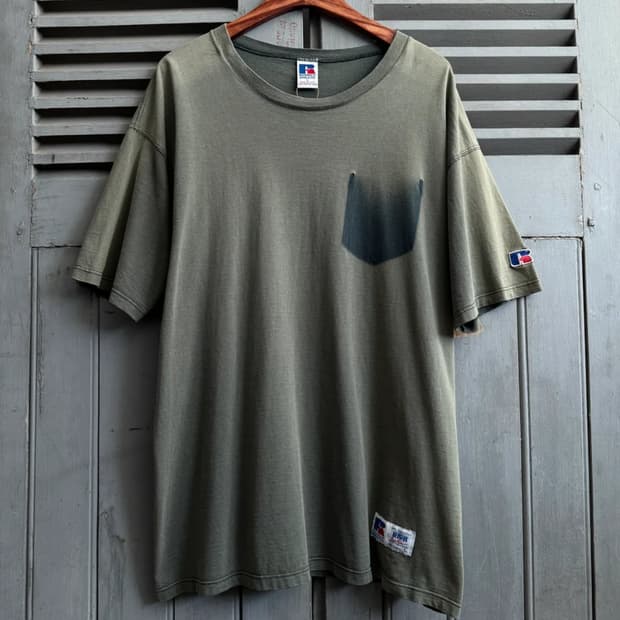 [L]90's 러셀 Made in USA 고스트 포켓 썬페이딩 티셔츠