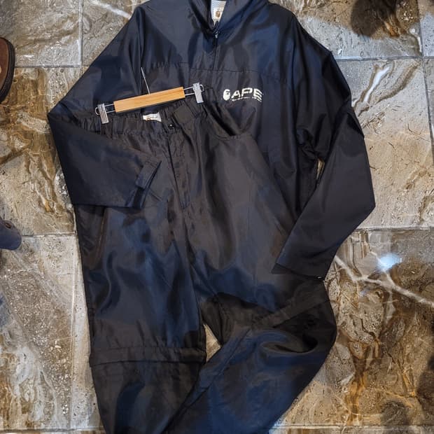 90's~ og bape 레어 블랙 윈드브레이커 셋업 (2way)