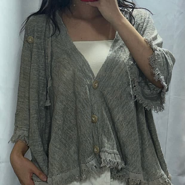 모리 케이프 st 테슬 5부 후드 가디건