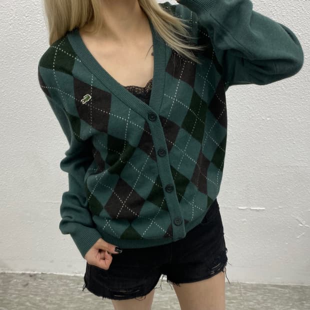 라코스테 아가일 패턴 뮤트그린 가디건 4