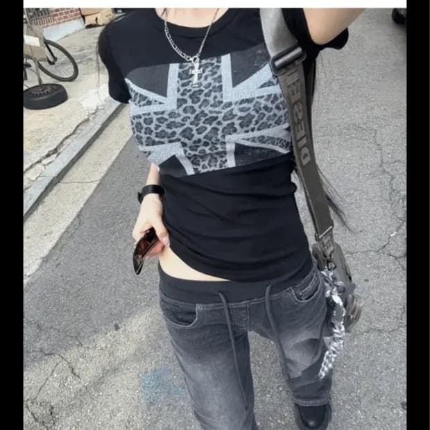호피 성조기 반팔티
