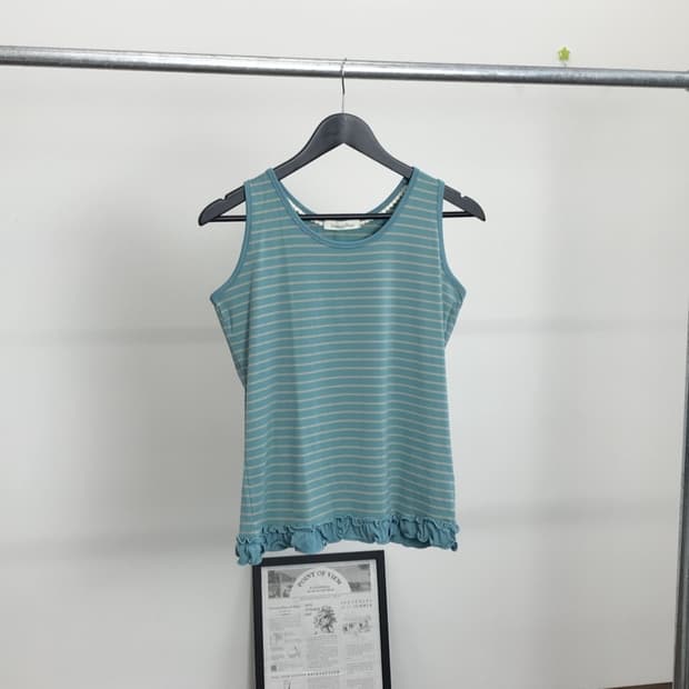Jpn Mint Striped Sleeveless T-Shirts