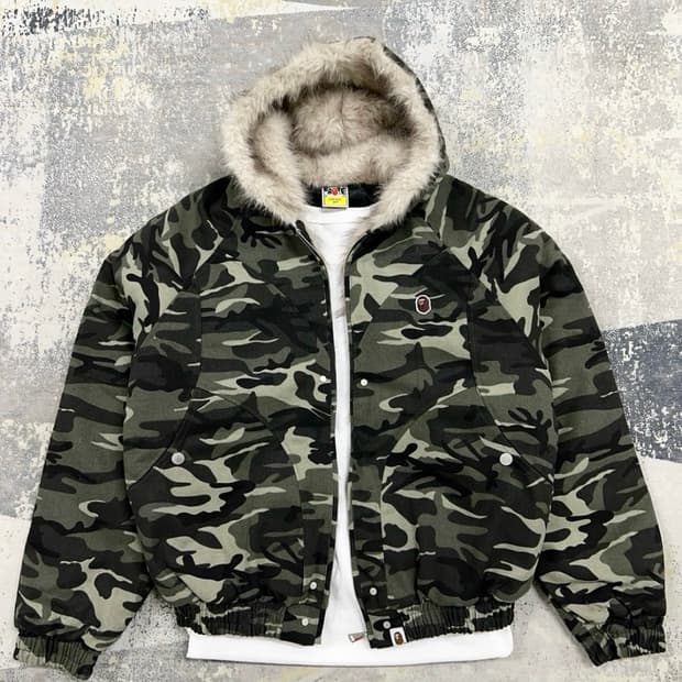 베이프 Bape 카모 밀리터리 퍼 퀄팅 자켓
