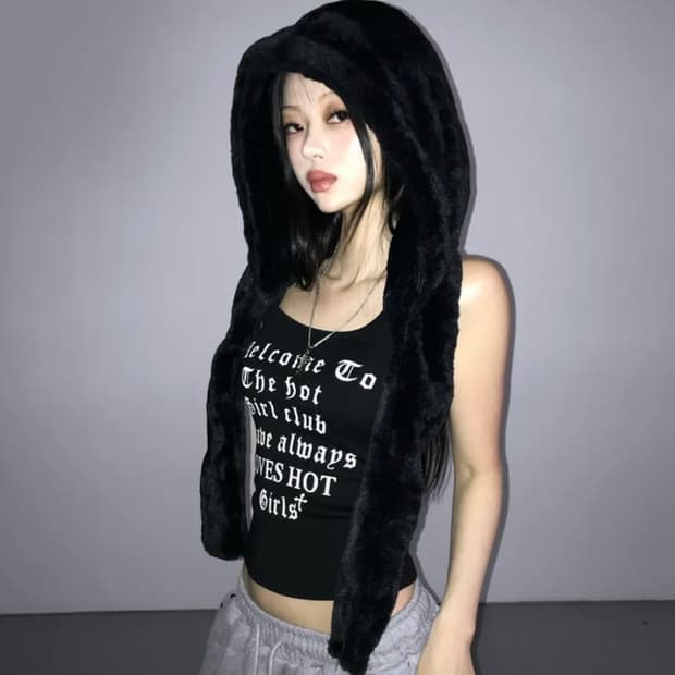 디에어타운 snowman fur hood muffler black