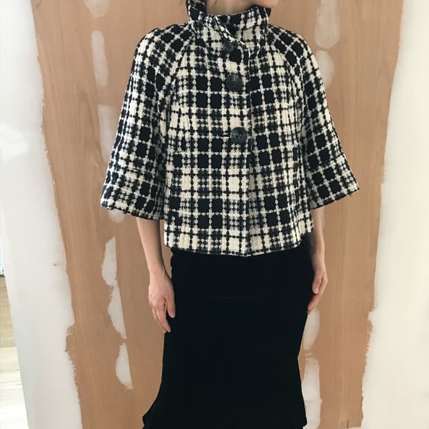 vintage check pattern button jacket