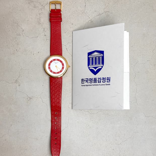 남녀공용 크리스찬 디올 빈티지 레드 레더 워치 33mm