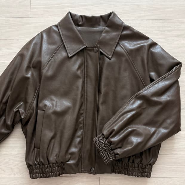 브라운 블루종 레더 자켓