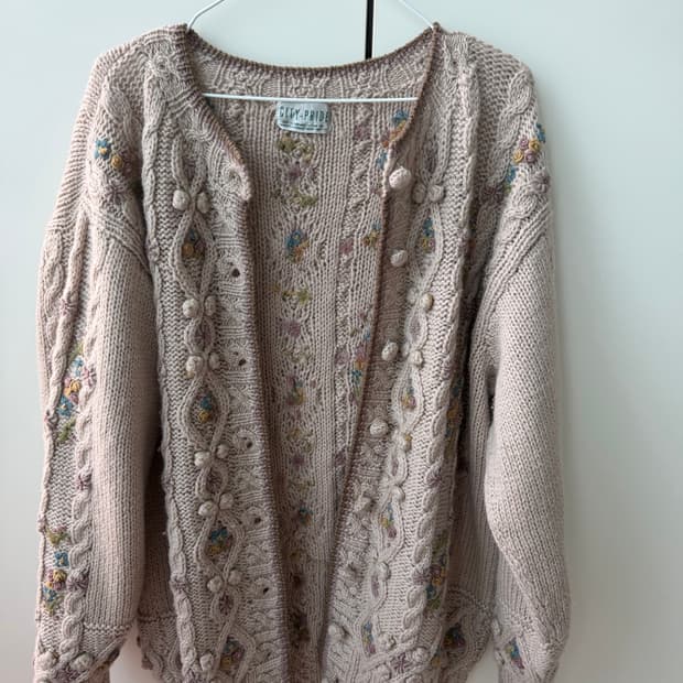 일본 빈티지 모리걸 꽃 플라워 자수 가디건