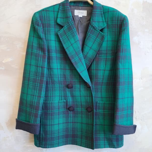 일본빈티지 울 체크 그린 자켓 