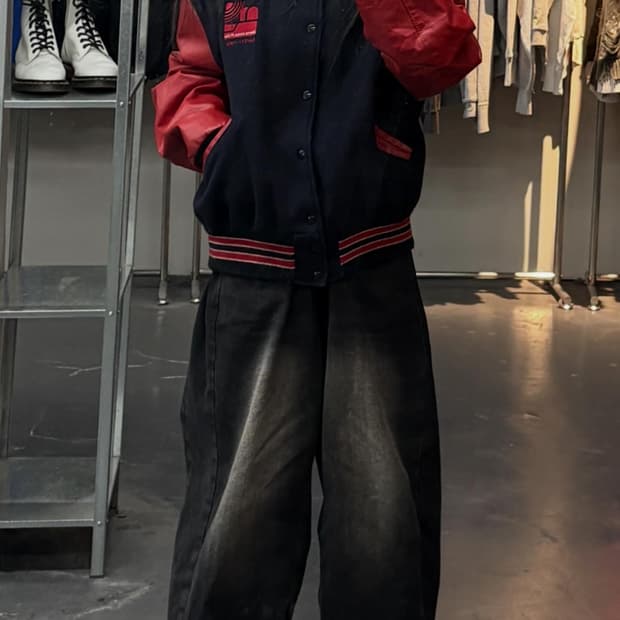 빈티지 DeLong 모직 레더 바시티자켓 A3661