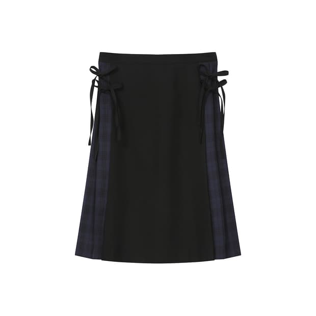 미세키서울 Side bow pleats midi skirt BLACK