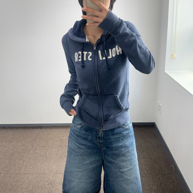 Hollister 홀리스터 스펠아웃로고 백 포인트 네이비 후드집업