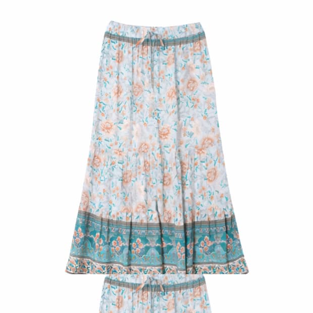 Soft Mint Garden Bohemian Maxi Skirt