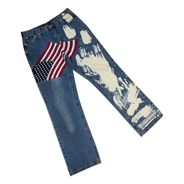 Sean John 션 존 빈티지 성조기 패츠워크 데님 팬츠 청바지 34