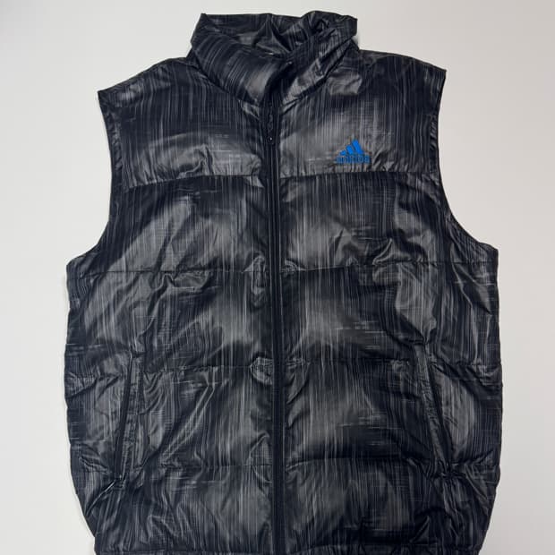 아디다스 블랙 프린팅 덕 다운 패딩 조끼 XL