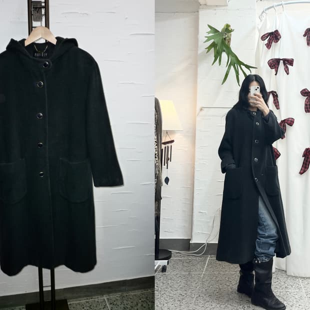 black hoodie wool coat