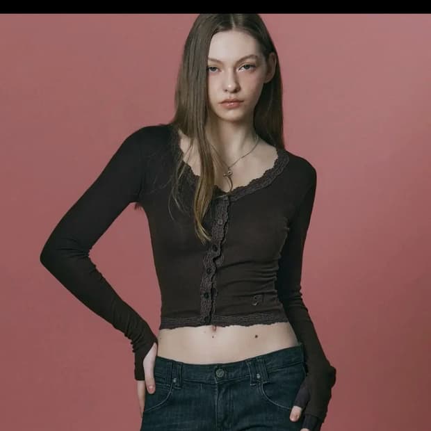 플리즈노팔로우 밀라 레이스 탑 브라운