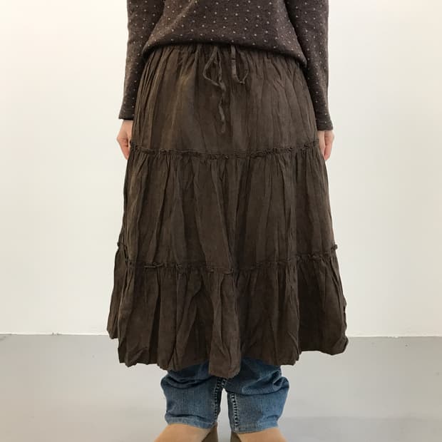 Jpn Brown Bohemian Tiered Long Skirt