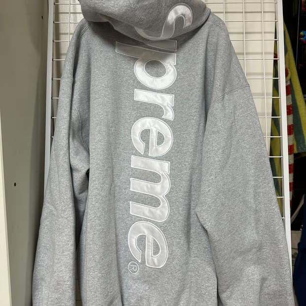 Supreme 사틴 아플리케 후드 스웻셔츠 그레이 새상품 XL