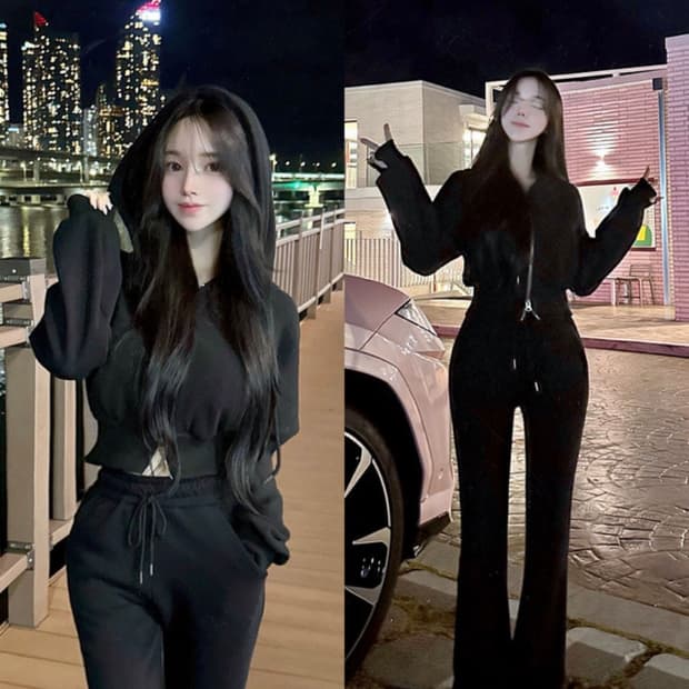 메이윤 제작 속극세사 투웨이 후드집업 & 세미부츠컷 팬츠 set