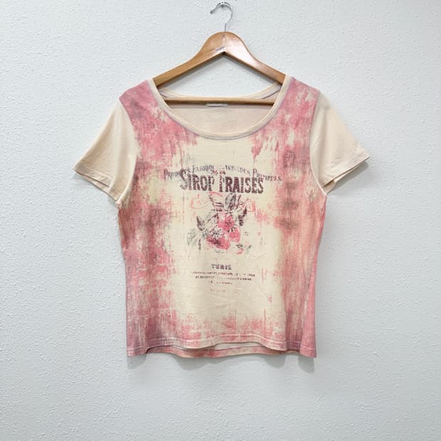빈티지 Lui Janna 핑크 레터링 반팔티