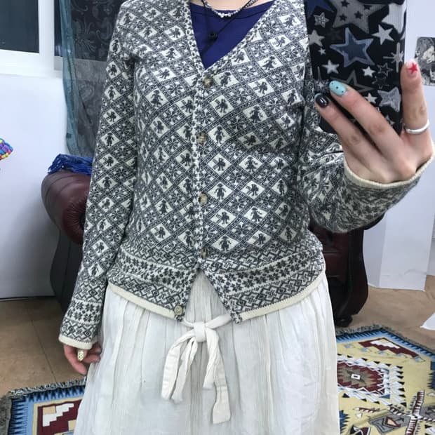 Misty notes 제페니즈 빈티지 여성 패턴 니트 가디건 