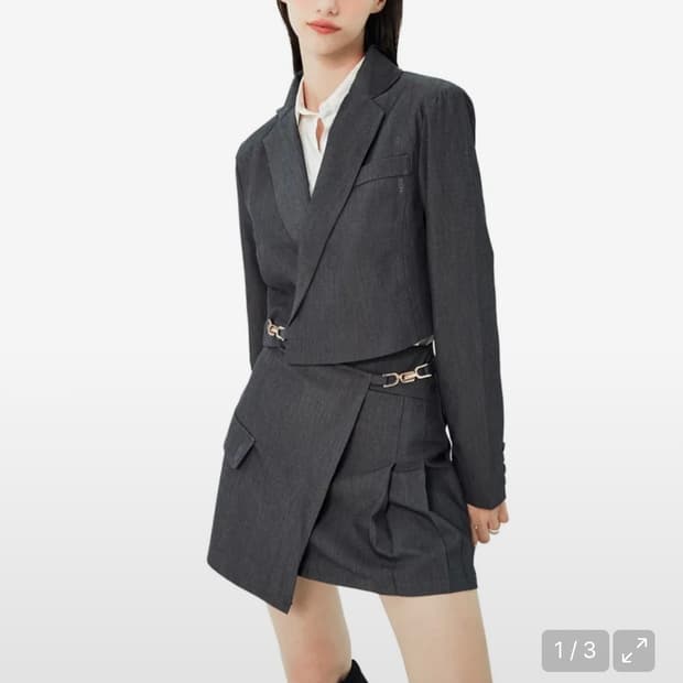 실착1회) 팬시클럽 팬시 버클 자켓 셋업 그레이 