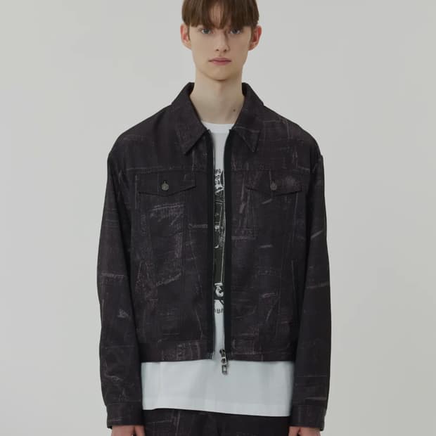 메종미네드 블랙 웨이브 데님 프린팅 자켓 L