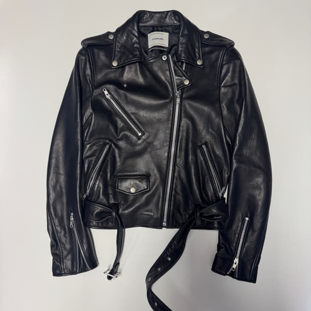 여성 비바스튜디오 리얼 레더 크롭 라이더 자켓