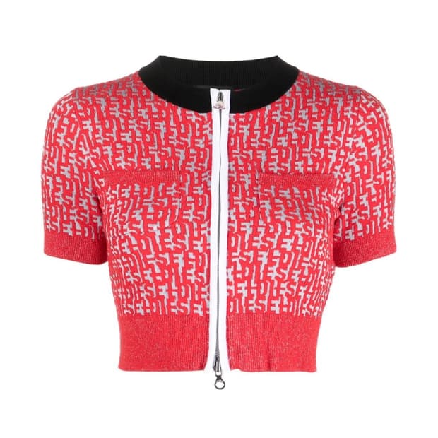 디젤 모노그램 패턴 크롭 지퍼 프런트 탑