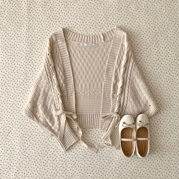 CHIP CLIP 모리 아일렛 리본 니트 볼레로