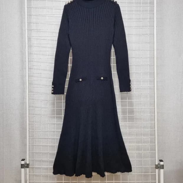 (택포) 줄로그 니트원피스 (블랙)