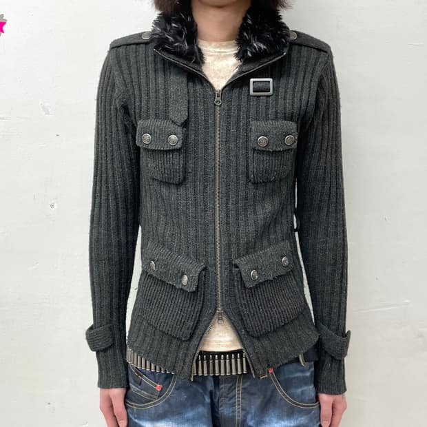 4 Pocket Gray Knit Jacket