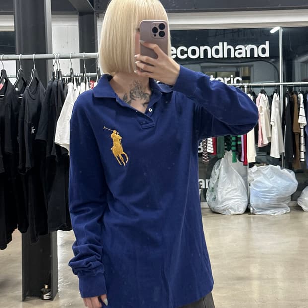 폴로 랄프로렌 빅포니 블루 카라 긴팔 티셔츠