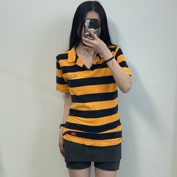 디키즈 자수로고 단가라 반팔 피케 카라 티셔츠