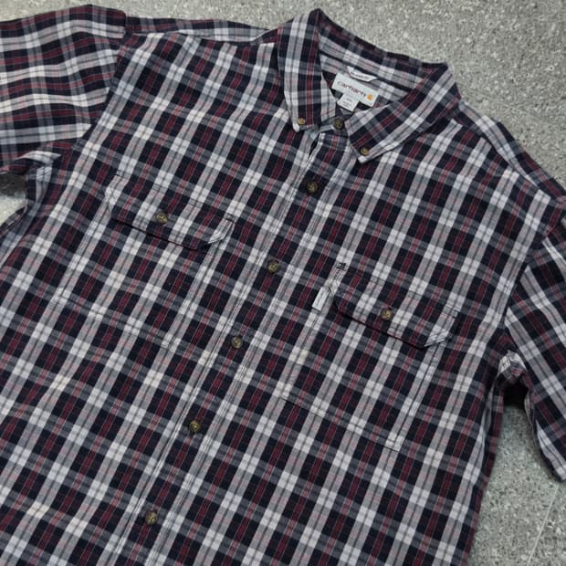 칼하트 네이비 체크반팔셔츠