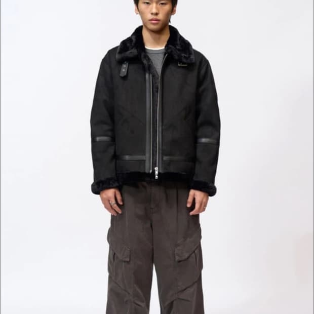 도프제이슨 솔리드 스웨이드 무톤 자켓 블랙 L