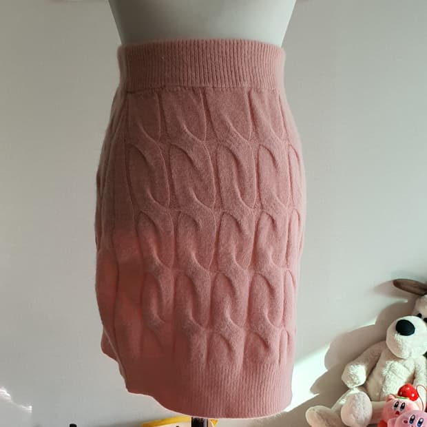 [빈티지] 핑크 케이블 니트 미니 스커트 발레코어