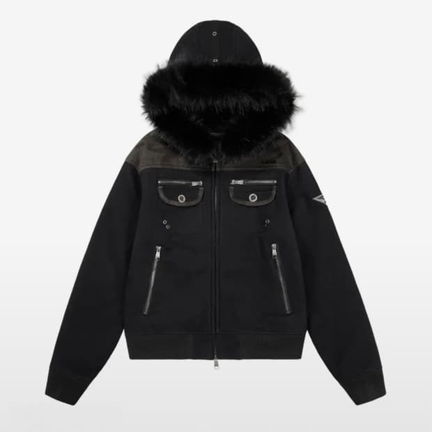 Fur Camo Contrast Jacket (Black)